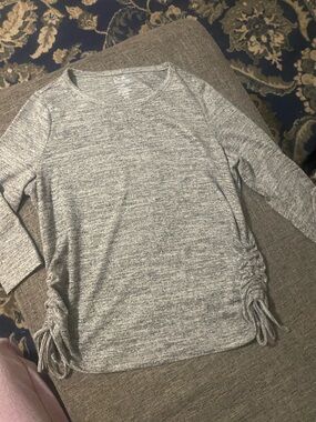 croft & barrow Gray Heather Side-Ruched Long Sleeve Top